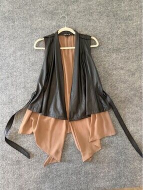 Double Zero Faux Leather Belted Layered Vest S